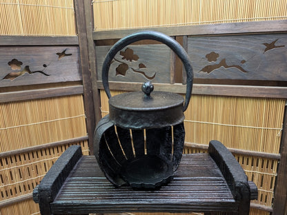 Antique Meiji Tetsubin Cast Iron Candle Lamp on Yakisugi Stand Japan
