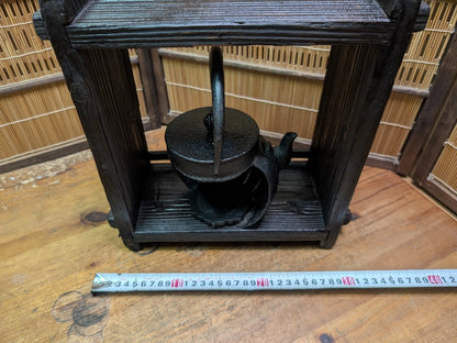 Antique Meiji Tetsubin Cast Iron Candle Lamp on Yakisugi Stand Japan