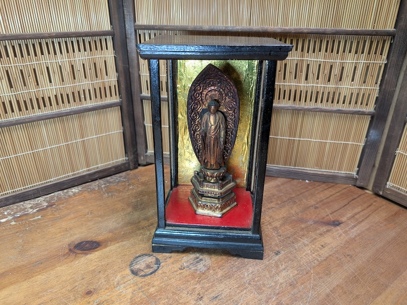 Japanese Antique Buddha Statue Wooden Shrine in Original Showcase Rare