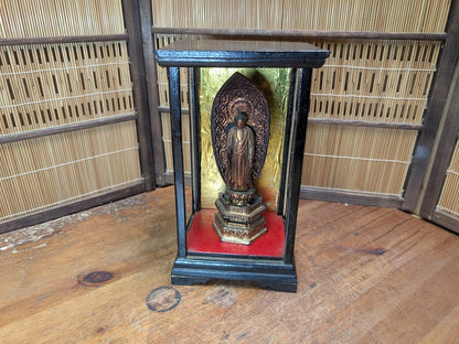 Japanese Antique Buddha Statue Wooden Shrine in Original Showcase Rare