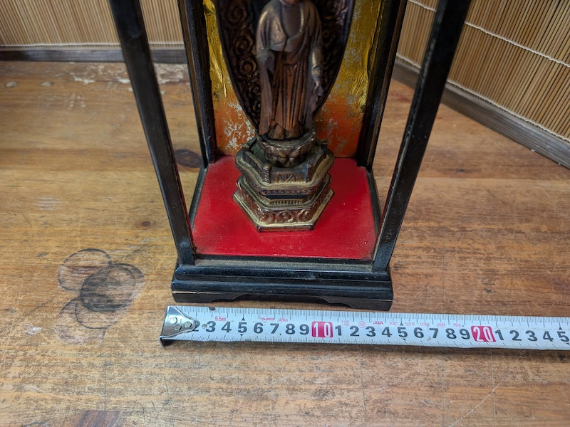 Japanese Antique Buddha Statue Wooden Shrine in Original Showcase Rare
