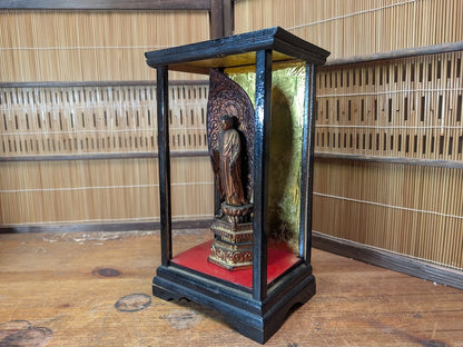 Japanese Antique Buddha Statue Wooden Shrine in Original Showcase Rare