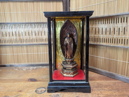 Japanese Antique Buddha Statue Wooden Shrine in Original Showcase Rare