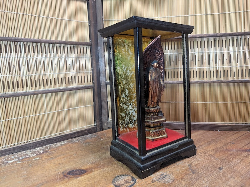 Japanese Antique Buddha Statue Wooden Shrine in Original Showcase Rare
