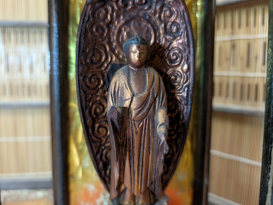 Japanese Antique Buddha Statue Wooden Shrine in Original Showcase Rare