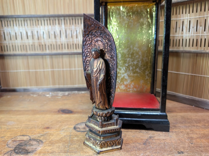 Japanese Antique Buddha Statue Wooden Shrine in Original Showcase Rare
