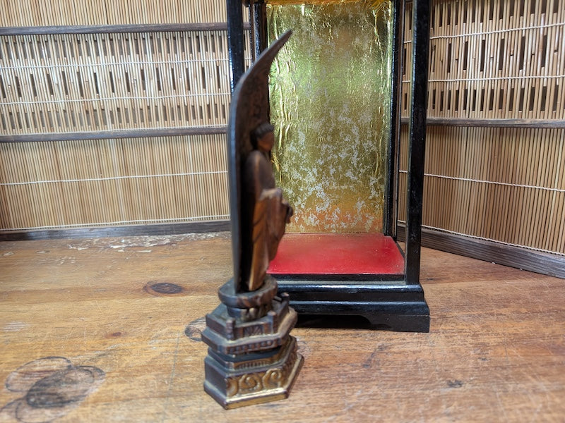 Japanese Antique Buddha Statue Wooden Shrine in Original Showcase Rare