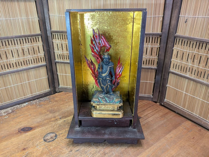 Rare 1800s Fudō Myō-ō Wooden Statue Original Showcase Auction Japan