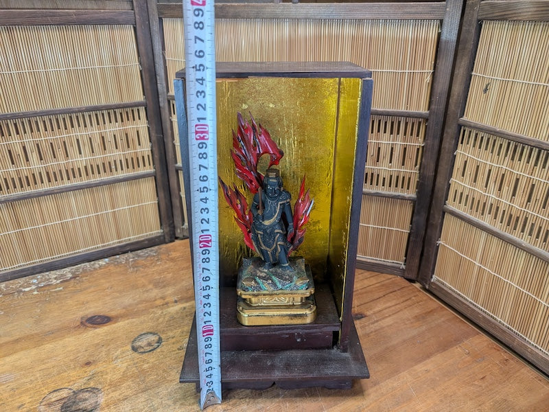 Rare 1800s Fudō Myō-ō Wooden Statue Original Showcase Auction Japan