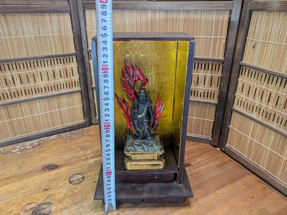 Rare 1800s Fudō Myō-ō Wooden Statue Original Showcase Auction Japan