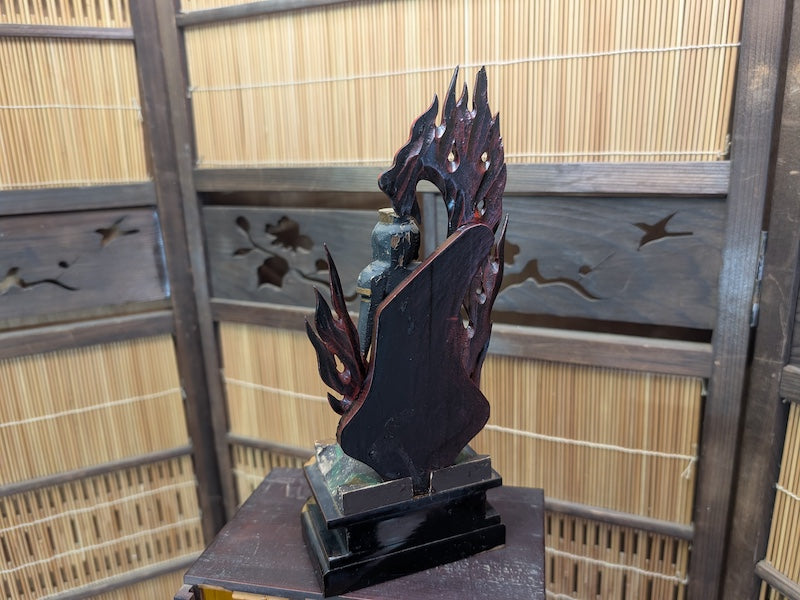 Rare 1800s Fudō Myō-ō Wooden Statue Original Showcase Auction Japan
