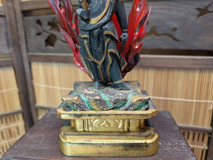 Rare 1800s Fudō Myō-ō Wooden Statue Original Showcase Auction Japan