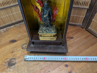 Rare 1800s Fudō Myō-ō Wooden Statue Original Showcase Auction Japan