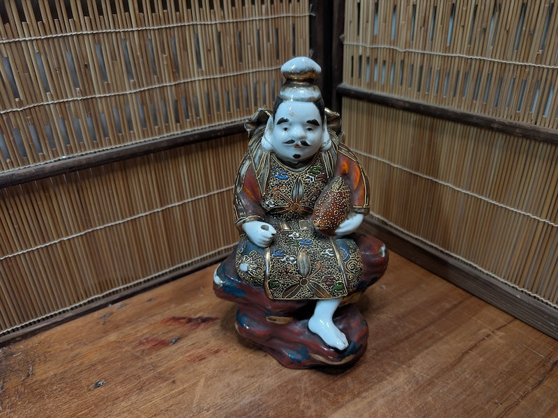 Rare Japanese Antique Ebisu Statue Kutani Ware God of Fishermen & Fortune