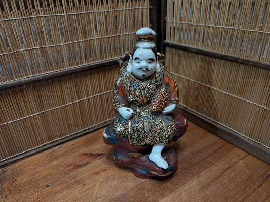 Rare Japanese Antique Ebisu Statue Kutani Ware God of Fishermen & Fortune