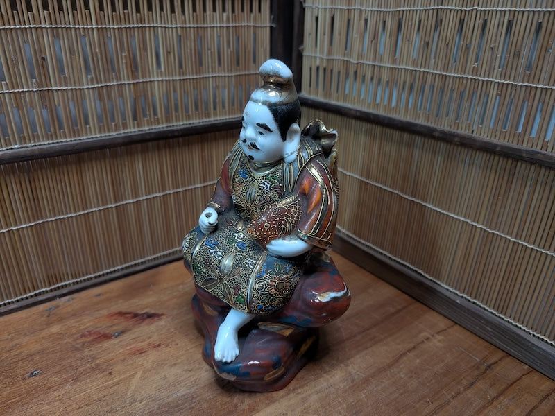 Rare Japanese Antique Ebisu Statue Kutani Ware God of Fishermen & Fortune