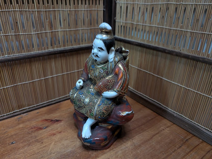 Rare Japanese Antique Ebisu Statue Kutani Ware God of Fishermen & Fortune