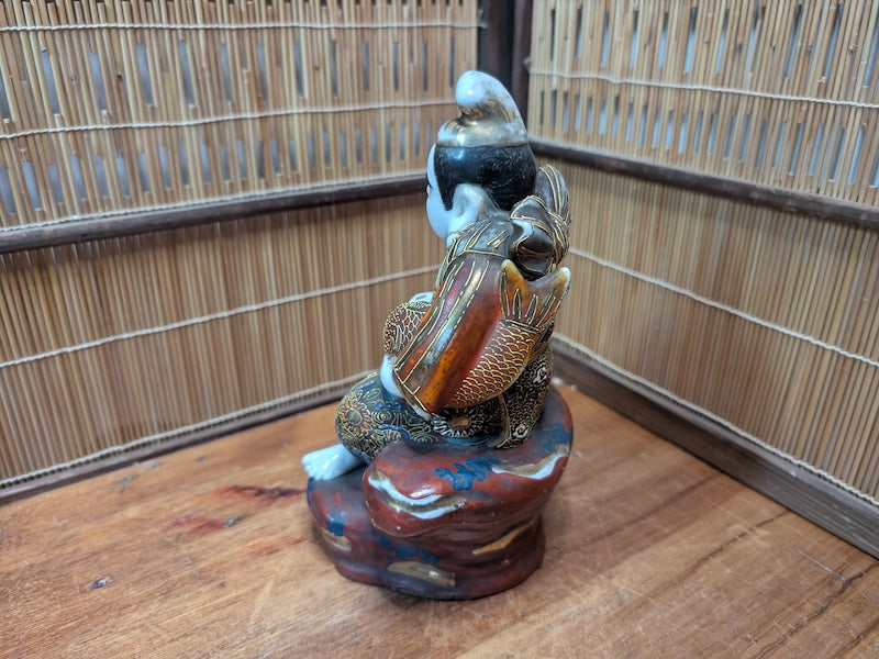 Rare Japanese Antique Ebisu Statue Kutani Ware God of Fishermen & Fortune