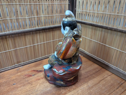 Rare Japanese Antique Ebisu Statue Kutani Ware God of Fishermen & Fortune