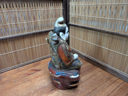 Rare Japanese Antique Ebisu Statue Kutani Ware God of Fishermen & Fortune
