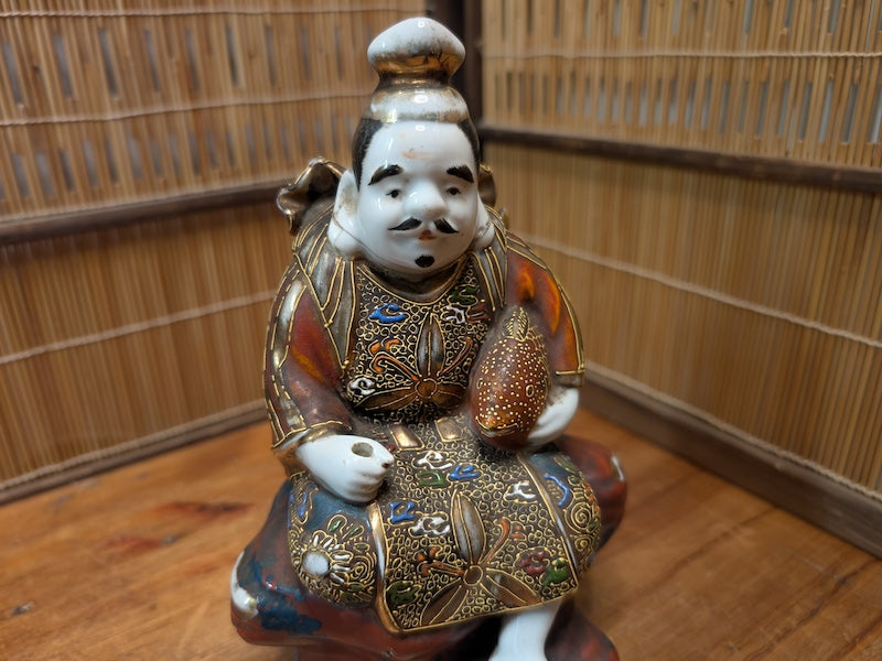 Rare Japanese Antique Ebisu Statue Kutani Ware God of Fishermen & Fortune