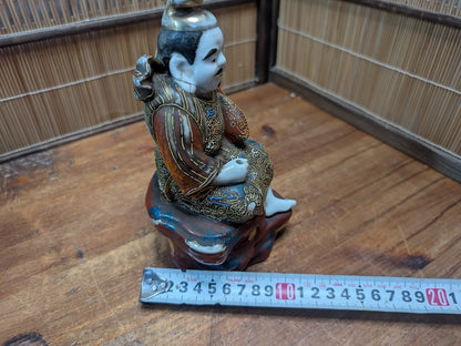 Rare Japanese Antique Ebisu Statue Kutani Ware God of Fishermen & Fortune
