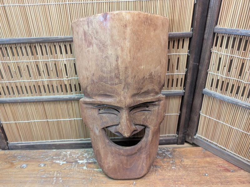 Japanese Comedy & Tragedy Masks Vintage Wood Theatre Wall Art
