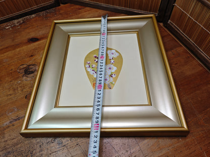 Vintage Japanese Artwork Hideo Nishiyama 24K Gold Leaf White Plum Art