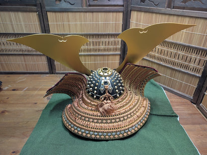 Japan Miniature Kabuto Helmet Brass & Kimono Fabric Missing Dragon Auction Japan