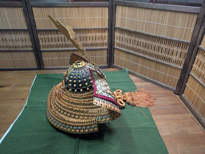 Japan Miniature Kabuto Helmet Brass & Kimono Fabric Missing Dragon Auction Japan