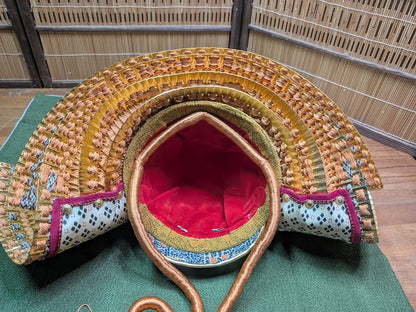 Japan Miniature Kabuto Helmet Brass & Kimono Fabric Missing Dragon Auction Japan