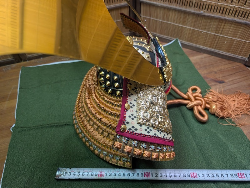 Japan Miniature Kabuto Helmet Brass & Kimono Fabric Missing Dragon Auction Japan