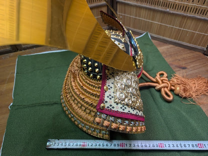 Japan Miniature Kabuto Helmet Brass & Kimono Fabric Missing Dragon Auction Japan