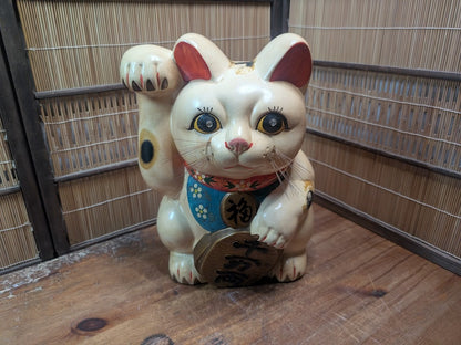 Vintage Japanese Maneki Neko Lucky Large Ceramic Fortune Cat