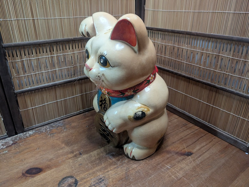 Vintage Japanese Maneki Neko Lucky Large Ceramic Fortune Cat