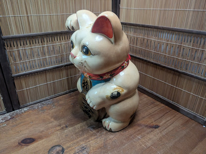 Vintage Japanese Maneki Neko Lucky Large Ceramic Fortune Cat