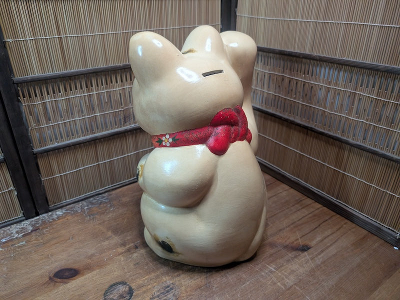 Vintage Japanese Maneki Neko Lucky Large Ceramic Fortune Cat