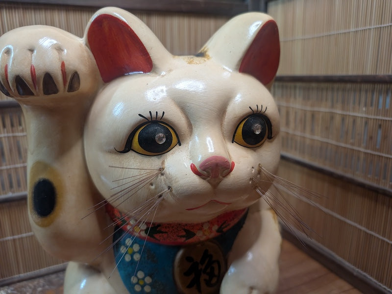 Vintage Japanese Maneki Neko Lucky Large Ceramic Fortune Cat
