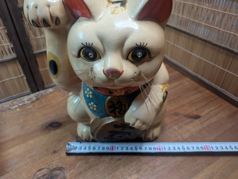 Vintage Japanese Maneki Neko Lucky Large Ceramic Fortune Cat