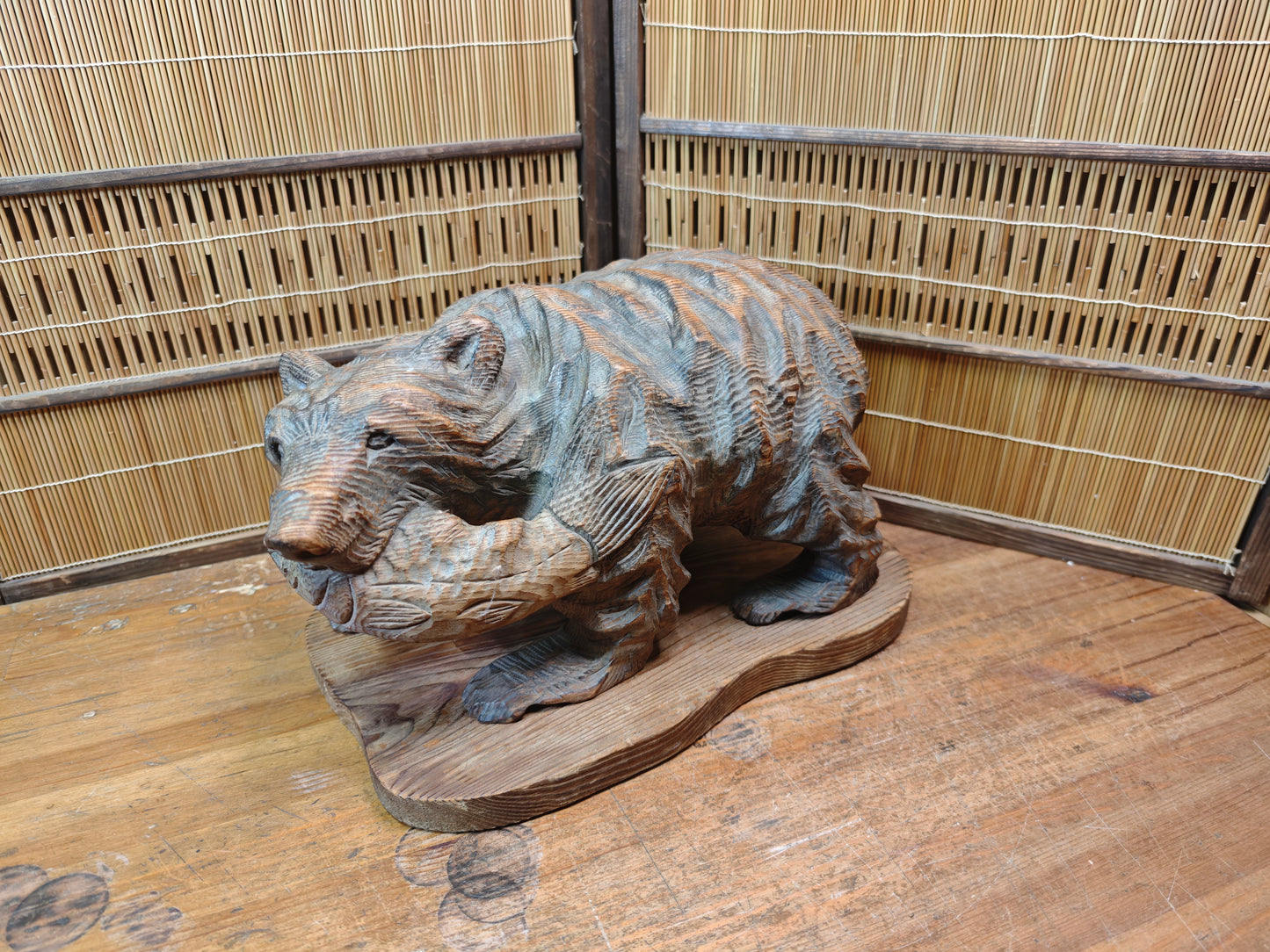 Japan Vintage 1970s Kibori Kuma Bear Hand Carved Hokkaido Ainu Wood Folk Art