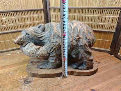 Japan Vintage 1970s Kibori Kuma Bear Hand Carved Hokkaido Ainu Wood Folk Art