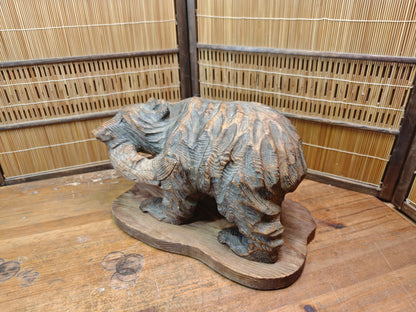 Japan Vintage 1970s Kibori Kuma Bear Hand Carved Hokkaido Ainu Wood Folk Art