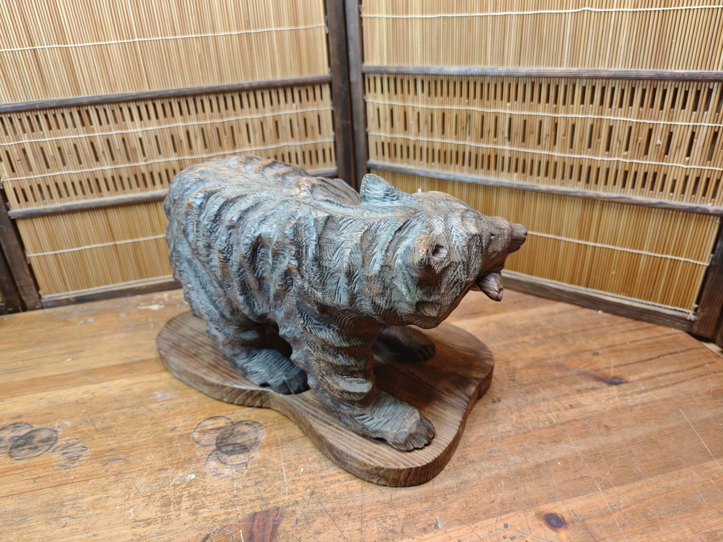 Japan Vintage 1970s Kibori Kuma Bear Hand Carved Hokkaido Ainu Wood Folk Art