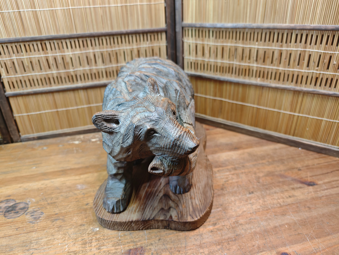 Japan Vintage 1970s Kibori Kuma Bear Hand Carved Hokkaido Ainu Wood Folk Art
