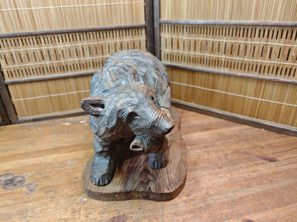 Japan Vintage 1970s Kibori Kuma Bear Hand Carved Hokkaido Ainu Wood Folk Art