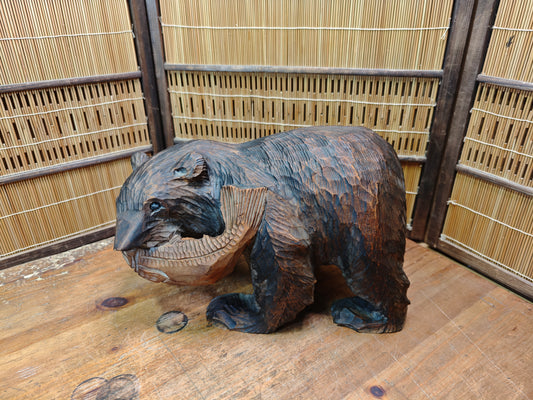Japan Vintage Kibori Kuma Bear Hand Carved Hokkaido Ainu Wood Folk Art Japan