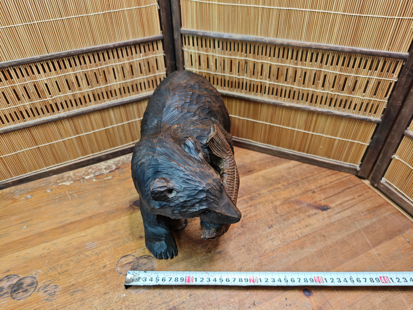 Japan Vintage Kibori Kuma Bear Hand Carved Hokkaido Ainu Wood Folk Art Japan