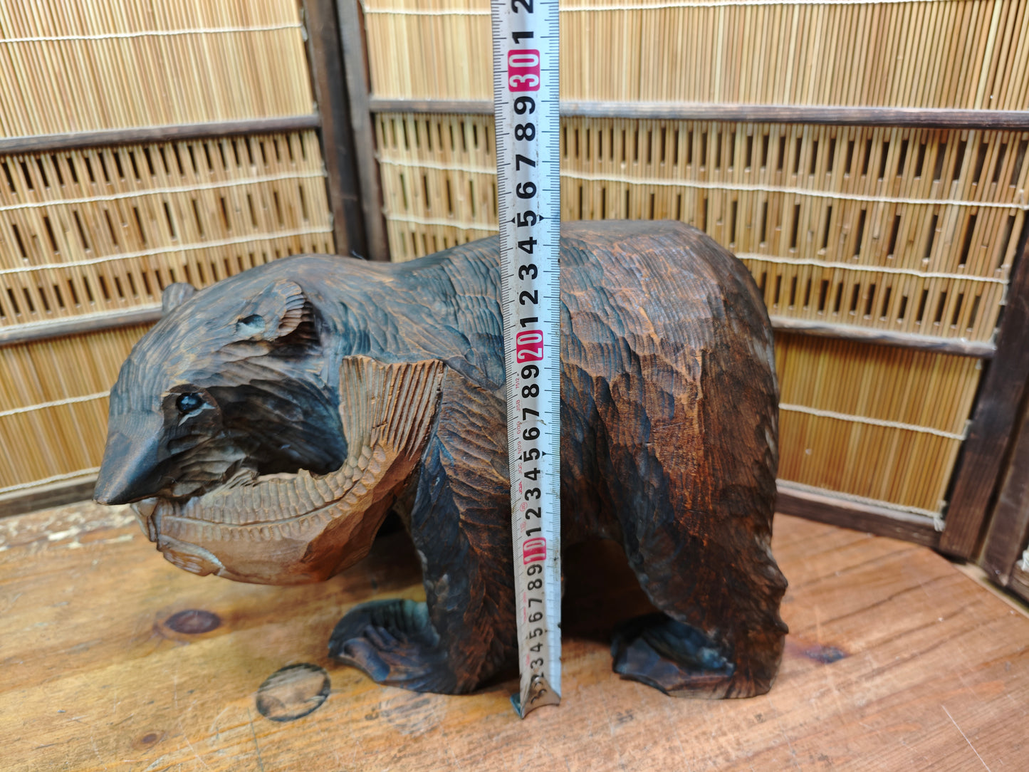 Japan Vintage Kibori Kuma Bear Hand Carved Hokkaido Ainu Wood Folk Art Japan