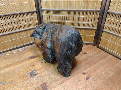 Japan Vintage Kibori Kuma Bear Hand Carved Hokkaido Ainu Wood Folk Art Japan