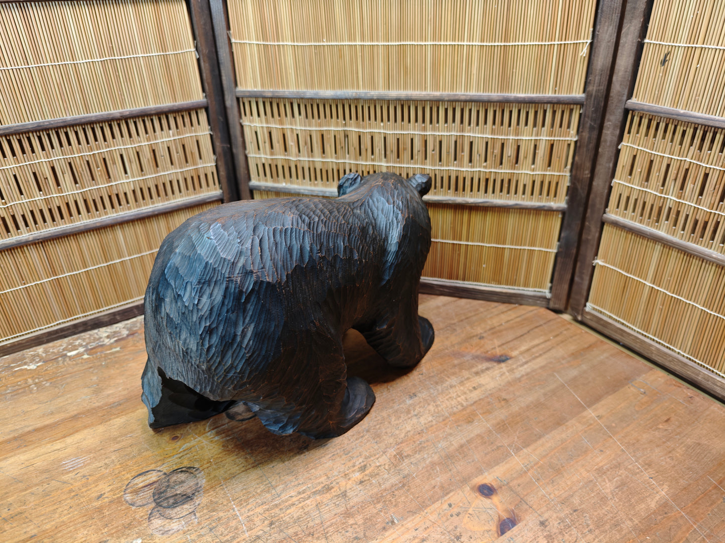 Japan Vintage Kibori Kuma Bear Hand Carved Hokkaido Ainu Wood Folk Art Japan